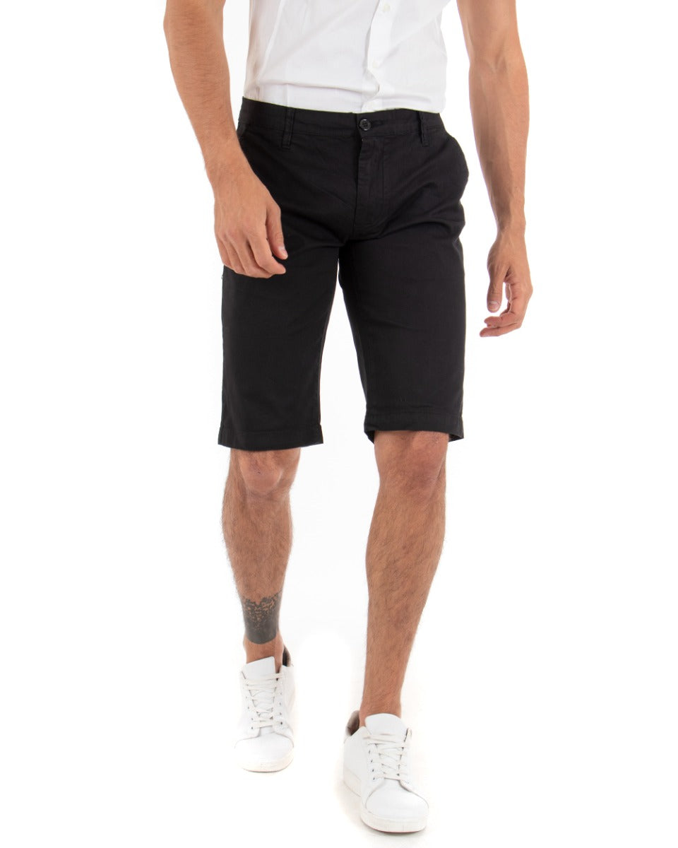 Bermuda Pantaloncini Uomo Corti Classici Casual Basic Con Tasca America Cotone Tinta Unita Nero GIOSAL-PC1718A