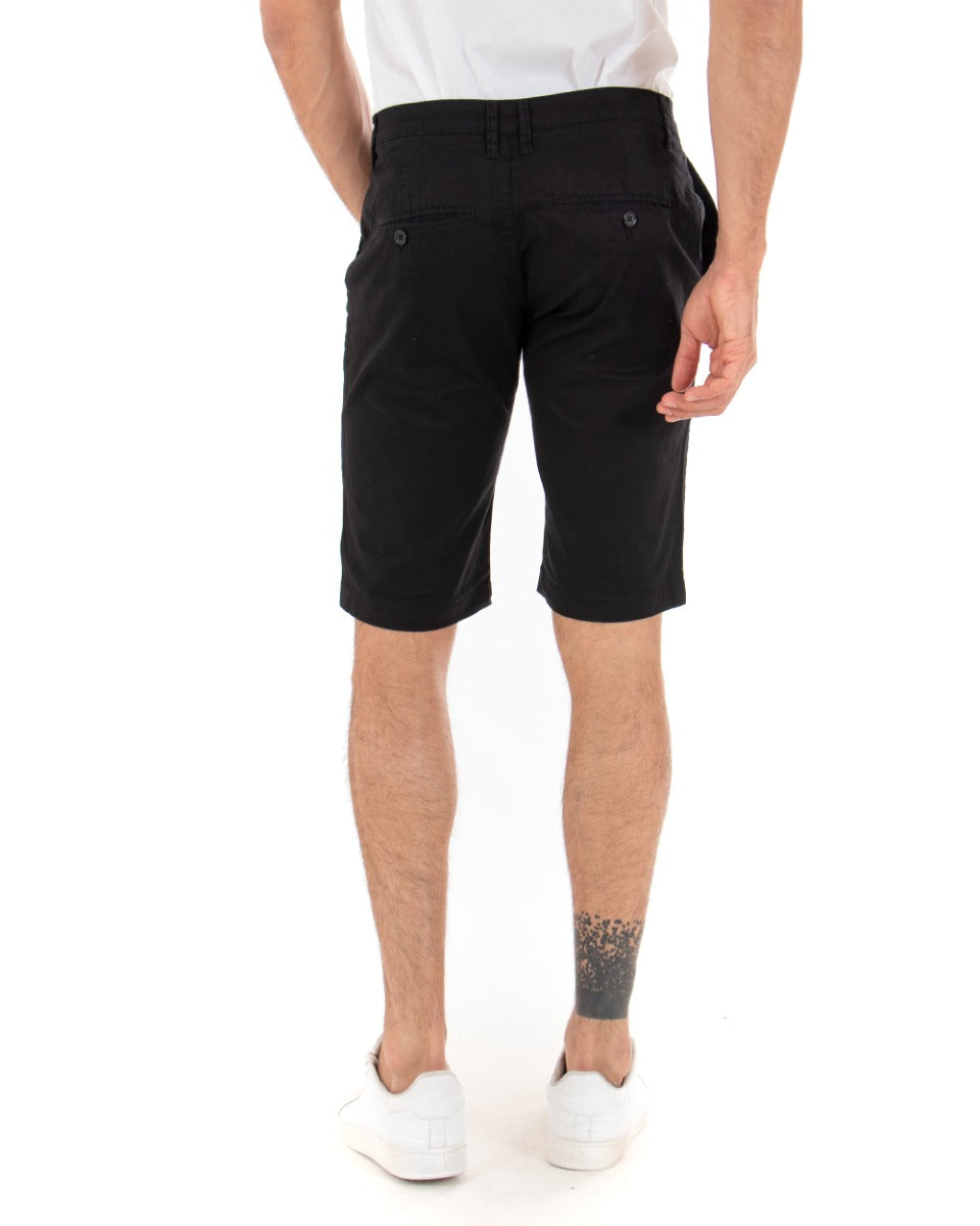 Bermuda Pantaloncini Uomo Corti Classici Casual Basic Con Tasca America Cotone Tinta Unita Nero GIOSAL-PC1718A