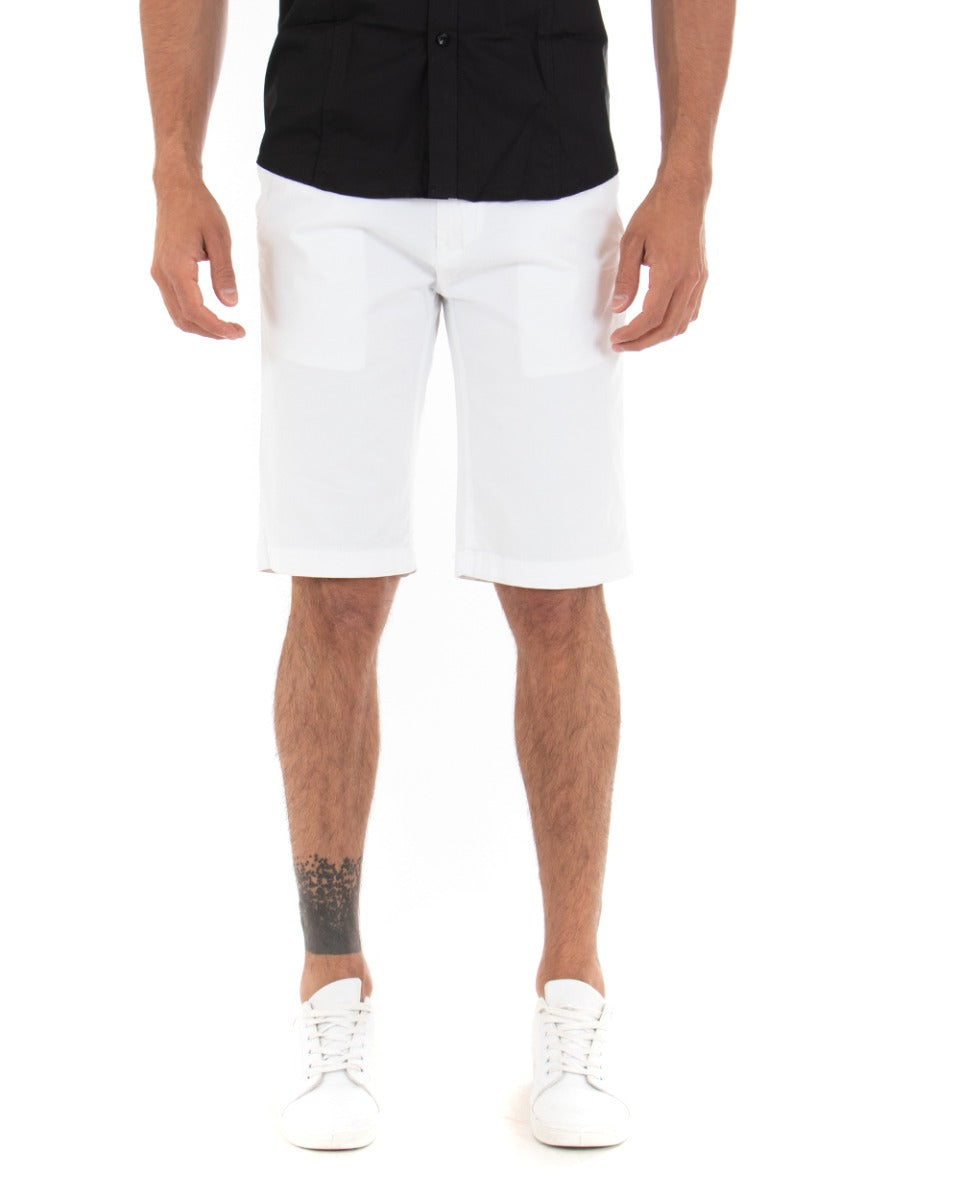 Bermuda Pantaloncini Uomo Corti Classici Casual Basic Con Tasca America Cotone Tinta Unita Bianco GIOSAL-PC1720A