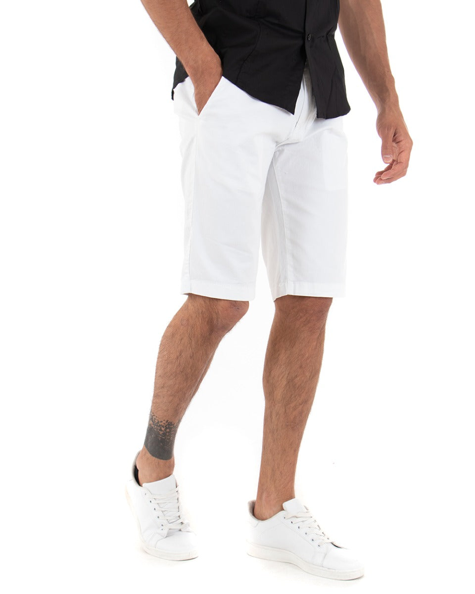 Bermuda Pantaloncini Uomo Corti Classici Casual Basic Con Tasca America Cotone Tinta Unita Bianco GIOSAL-PC1720A