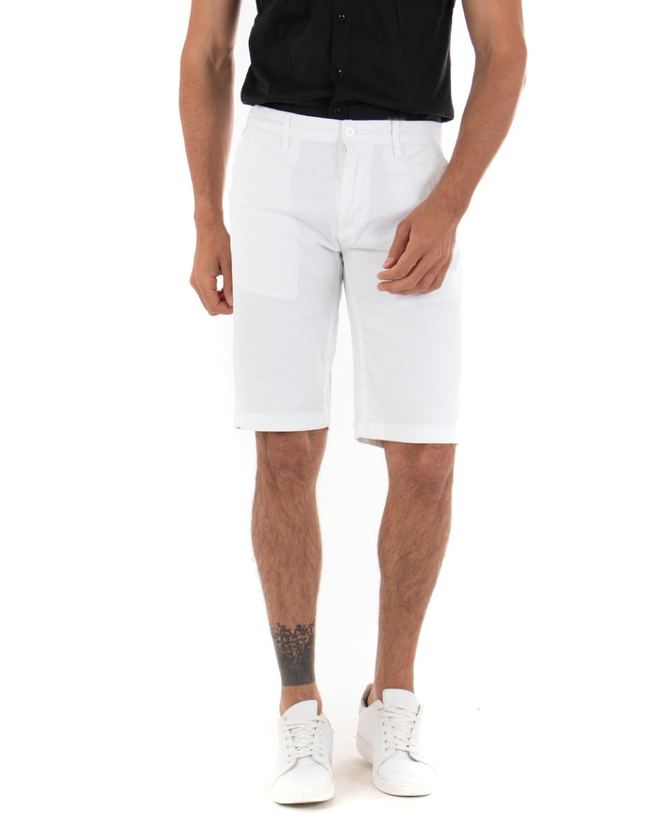 Bermuda Pantaloncino Uomo Corto Tinta Unita Bianco Classico Tasca America Cotone Casual GIOSAL-PC1720A