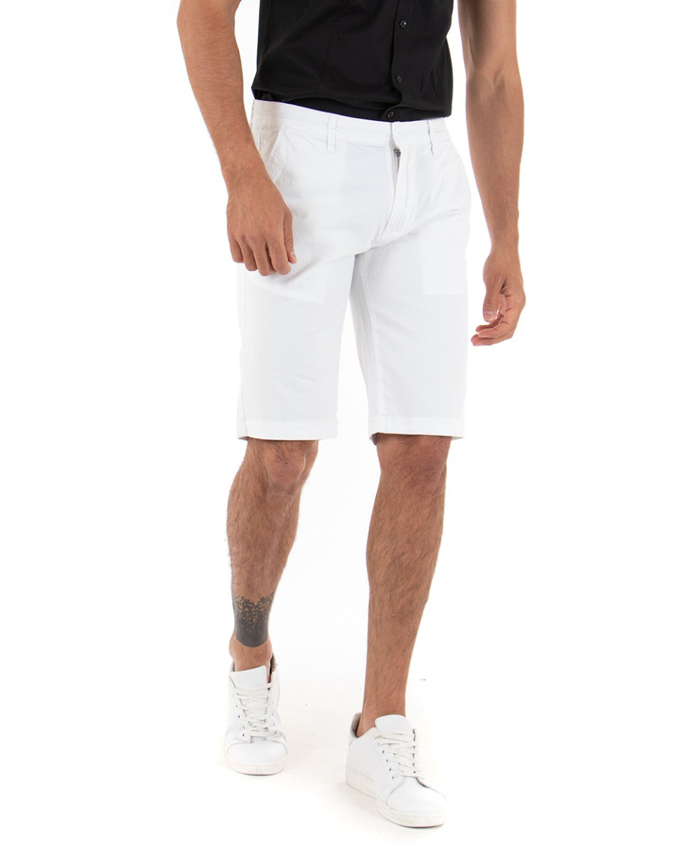 Bermuda Pantaloncino Uomo Corto Tinta Unita Bianco Classico Tasca America Cotone Casual GIOSAL-PC1720A