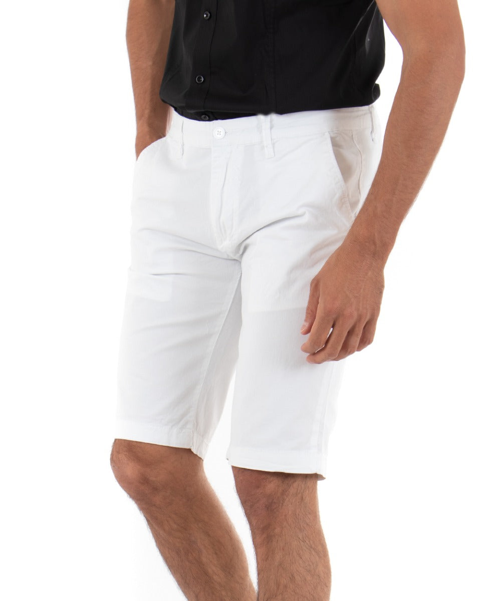 Bermuda Pantaloncino Uomo Corto Tinta Unita Bianco Classico Tasca America Cotone Casual GIOSAL-PC1720A