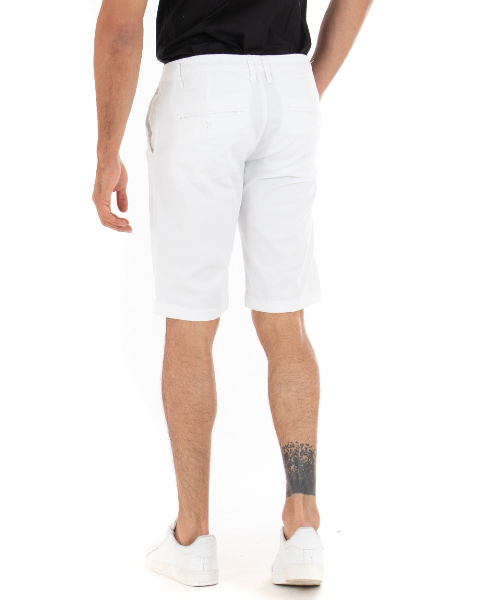 Bermuda Pantaloncini Uomo Corti Classici Casual Basic Con Tasca America Cotone Tinta Unita Bianco GIOSAL-PC1720A