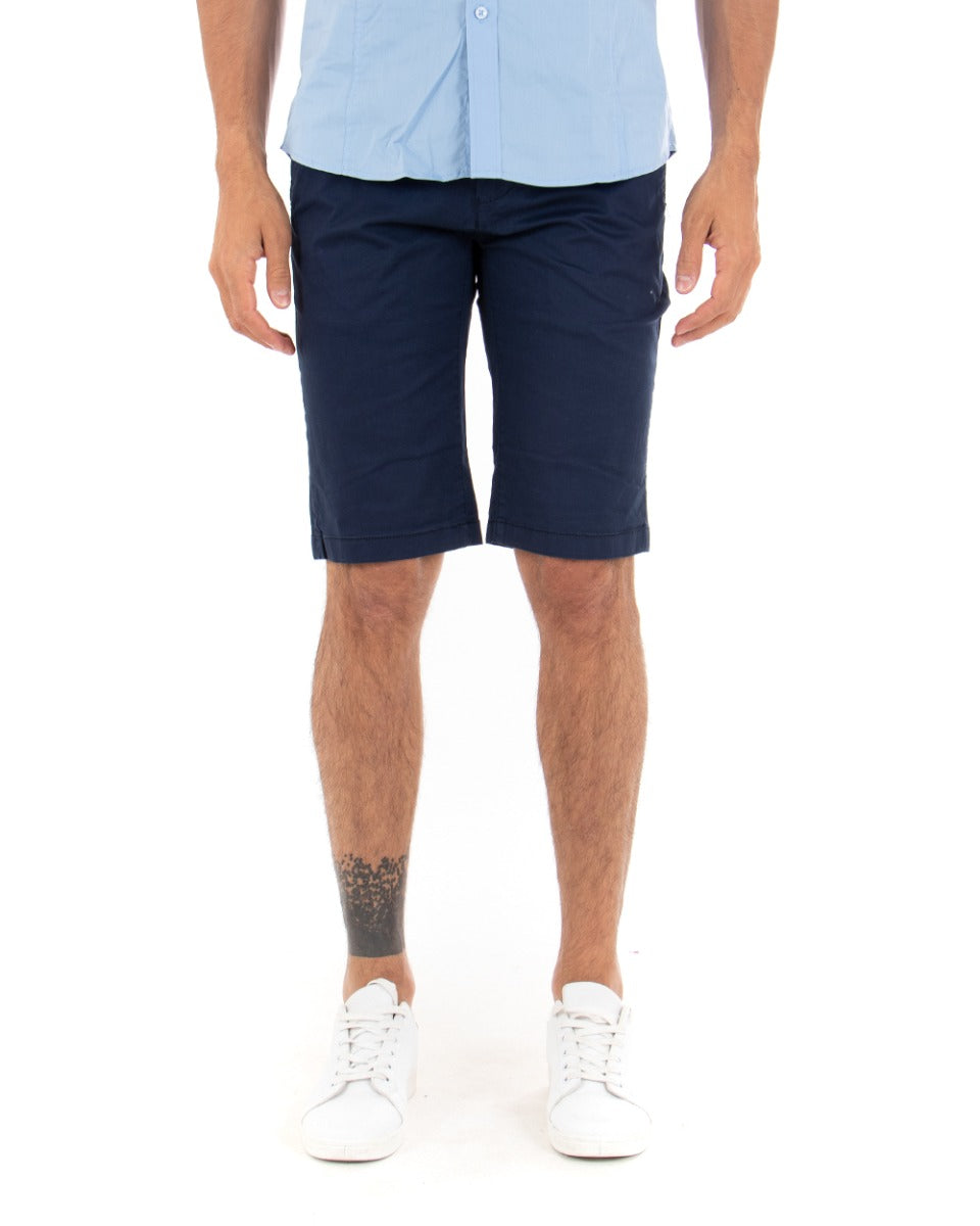Bermuda Pantaloncini Uomo Corti Classici Casual Basic Con Tasca America Cotone Tinta Unita Blu GIOSAL-PC1724A
