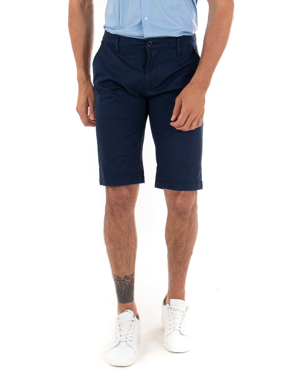 Bermuda Pantaloncini Uomo Corti Classici Casual Basic Con Tasca America Cotone Tinta Unita Blu GIOSAL-PC1724A