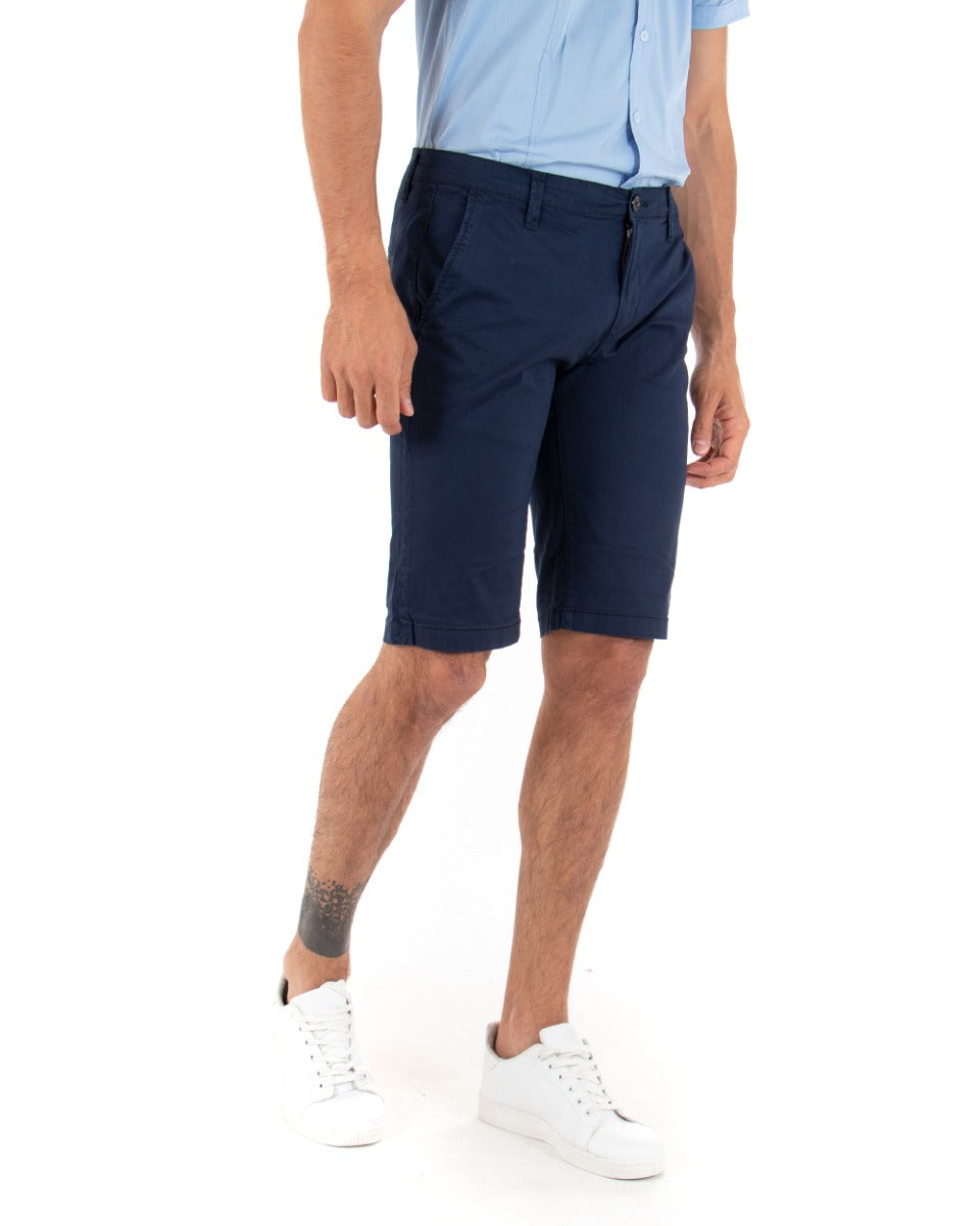 Bermuda Pantaloncini Uomo Corti Classici Casual Basic Con Tasca America Cotone Tinta Unita Blu GIOSAL-PC1724A
