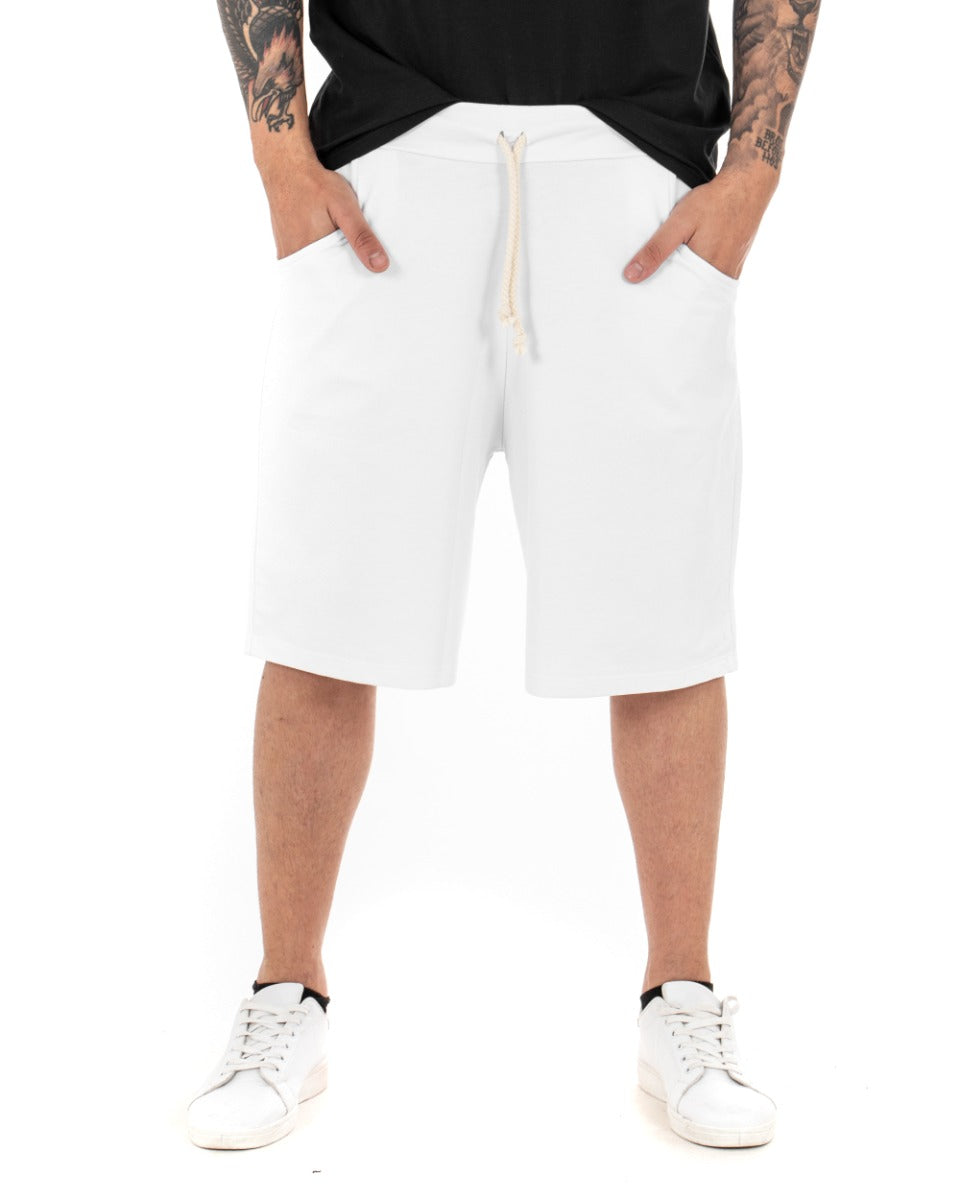 Bermuda Pantaloncino Uomo Tuta Tinta Unita Bianco Basic GIOSAL-PC1747A