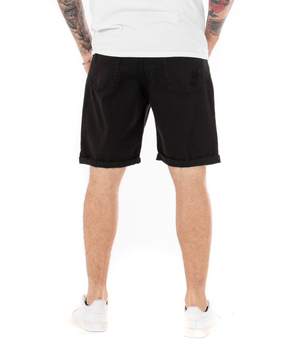 Bermuda Pantaloncini Uomo Corti Comodi Con Rotture Cinque Tasche Regular Fit Casual Tinta Unita Nero GIOSAL-PC1761A