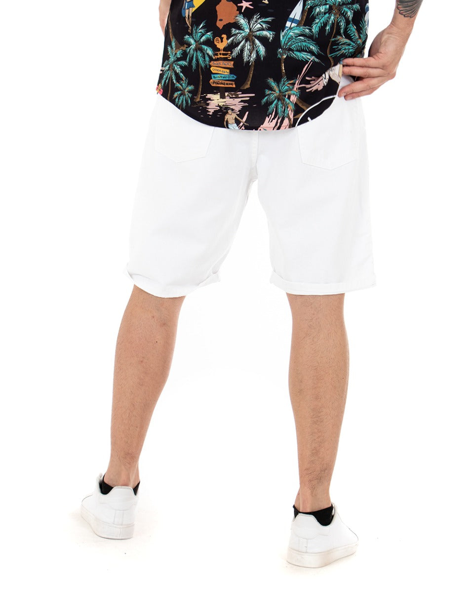 Bermuda Pantaloncini Uomo Corti Comodi Con Rotture Cinque Tasche Regular Fit Casual Tinta Unita Bianco GIOSAL-PC1762A