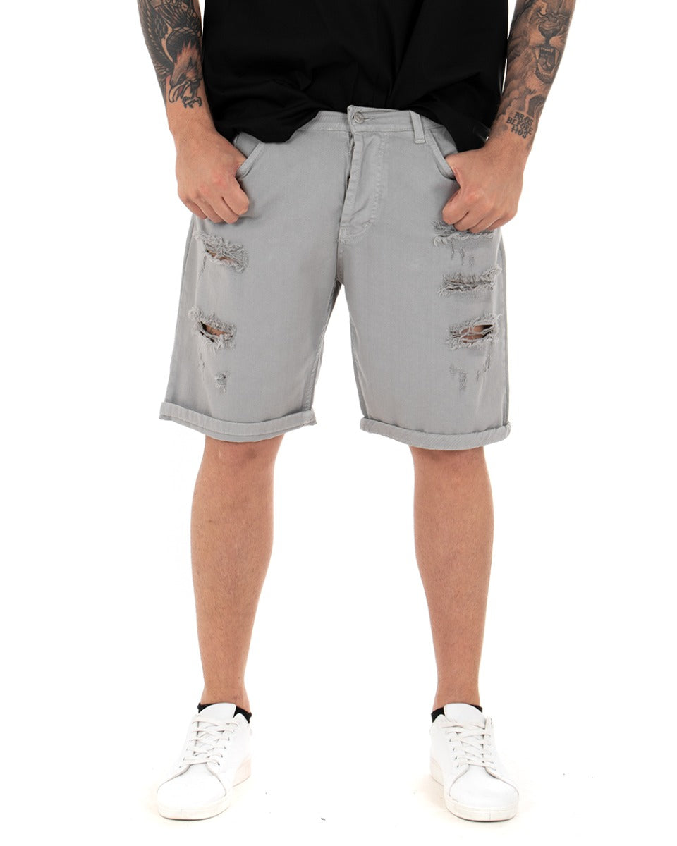 Bermuda Pantaloncini Uomo Corti Comodi Con Rotture Cinque Tasche Regular Fit Casual Tinta Unita Grigio GIOSAL-PC1764A