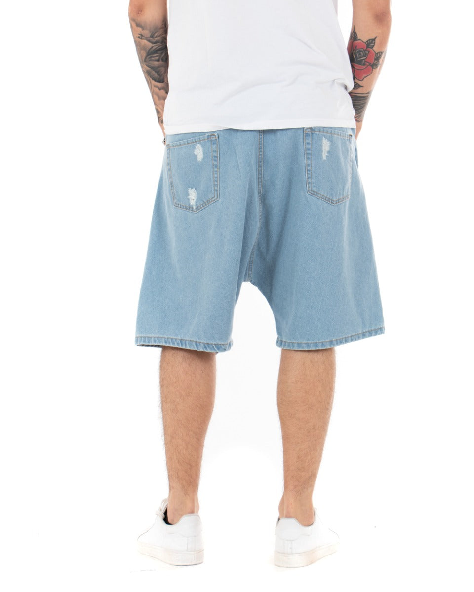 Bermuda Pantaloncini Uomo Corti Jogger Con Elastico Jeans Oversize Con Rotture Casual Denim Chiaro GIOSAL-PC1779A