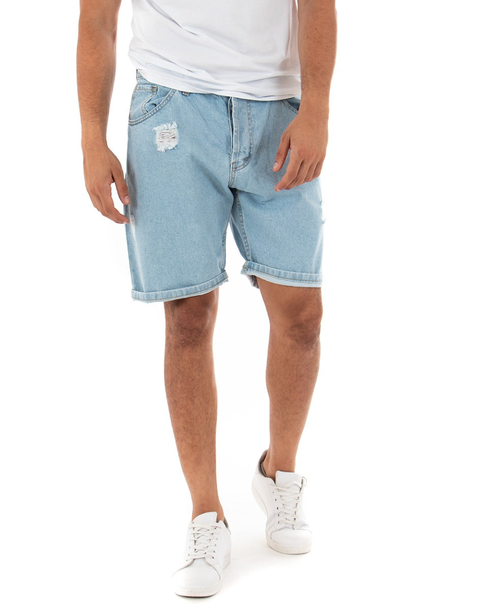 Bermuda Pantaloncino Uomo Jeans Stampa Denim Chiaro Casual GIOSAL-PC1791A