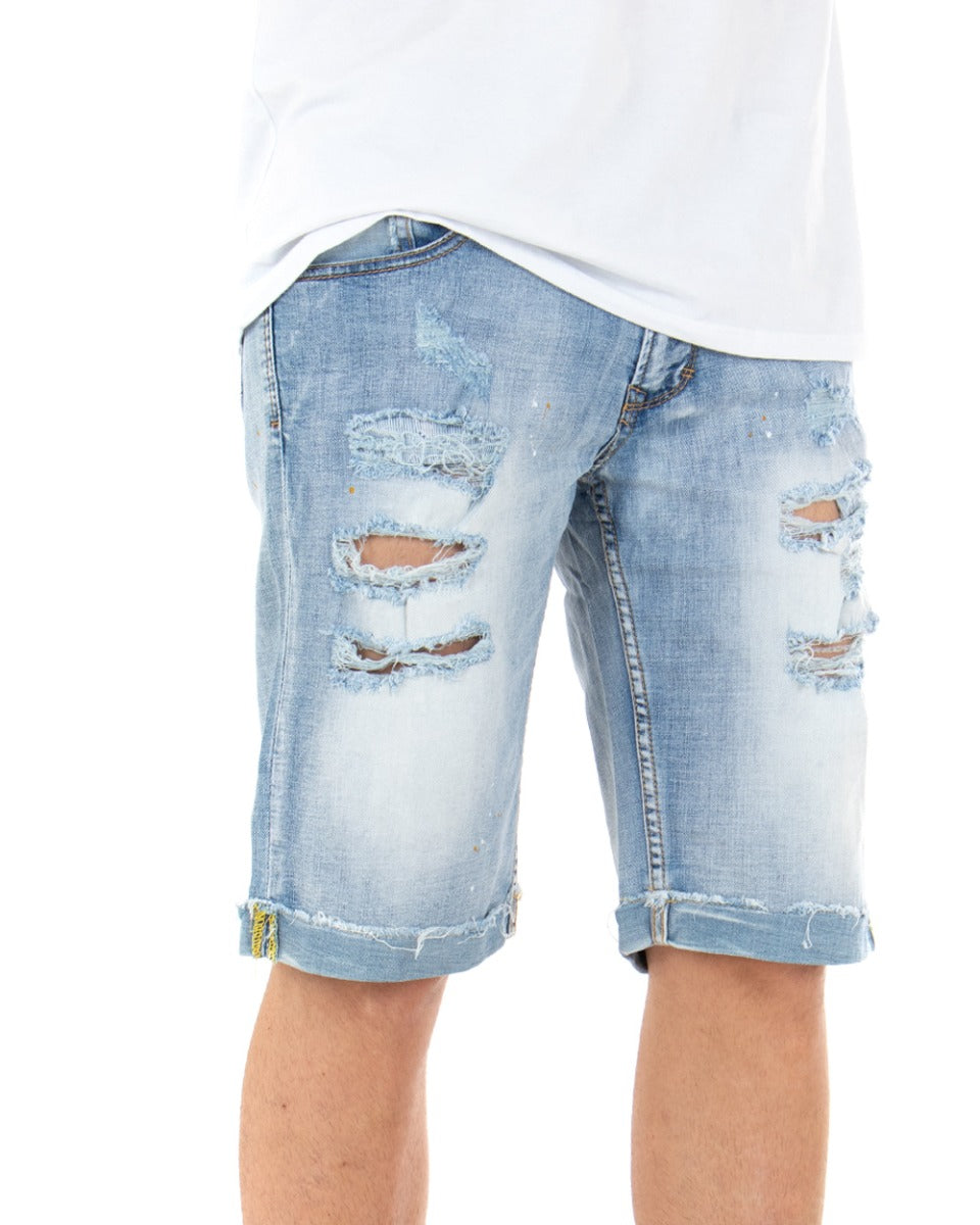 Bermuda Pantaloncino Uomo Jeans Corto Denim Rotture Chiaro Cinque Tasche GIOSAL-PC1795A
