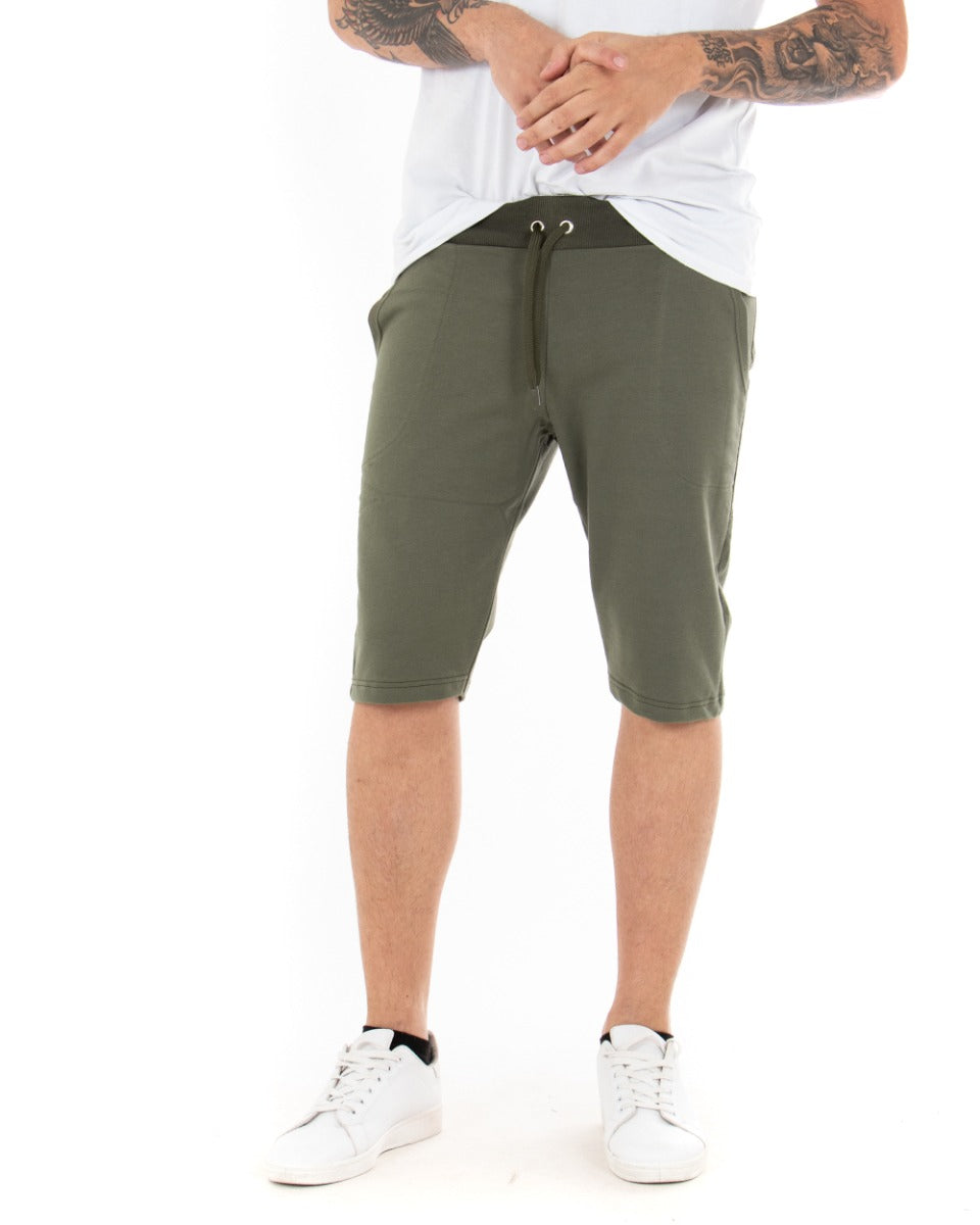 Bermuda Pantaloncino Uomo Corto Tuta Verde Elastico Tinta Unita Basic Casual GIOSAL-PC1811A