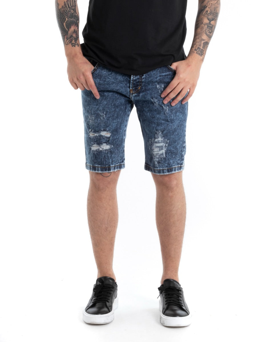 Bermuda Pantaloncino Uomo Jeans Denim Rotture Cinque Tasche Slavato GIOSAL-PC1816A