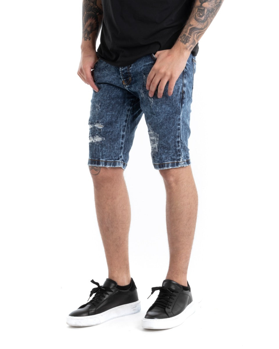 Bermuda Pantaloncini Uomo Corti Casual Slim Fit Jeans Con Rotture Cinque Tasche Denim Slavato GIOSAL-PC1816A