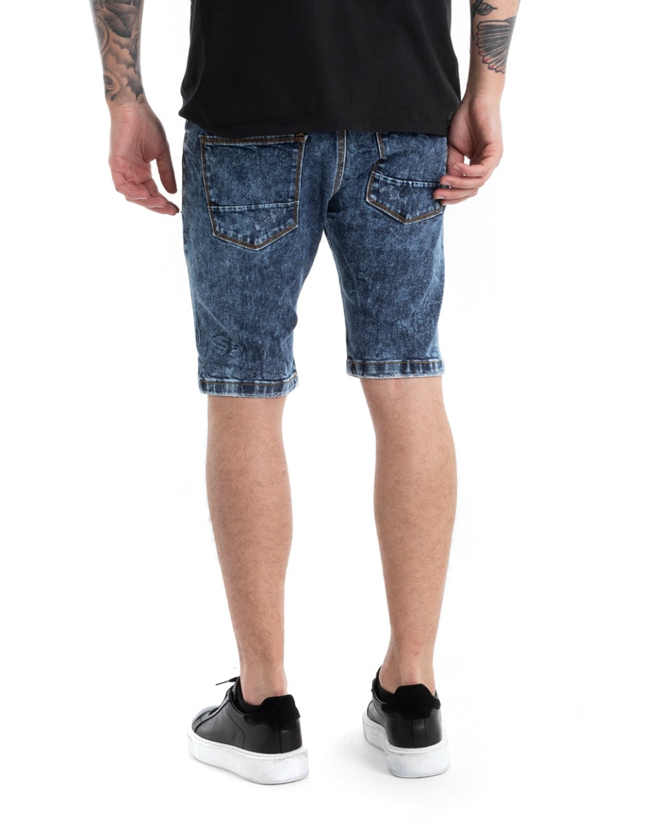 Bermuda Pantaloncini Uomo Corti Casual Slim Fit Jeans Con Rotture Cinque Tasche Denim Slavato GIOSAL-PC1816A