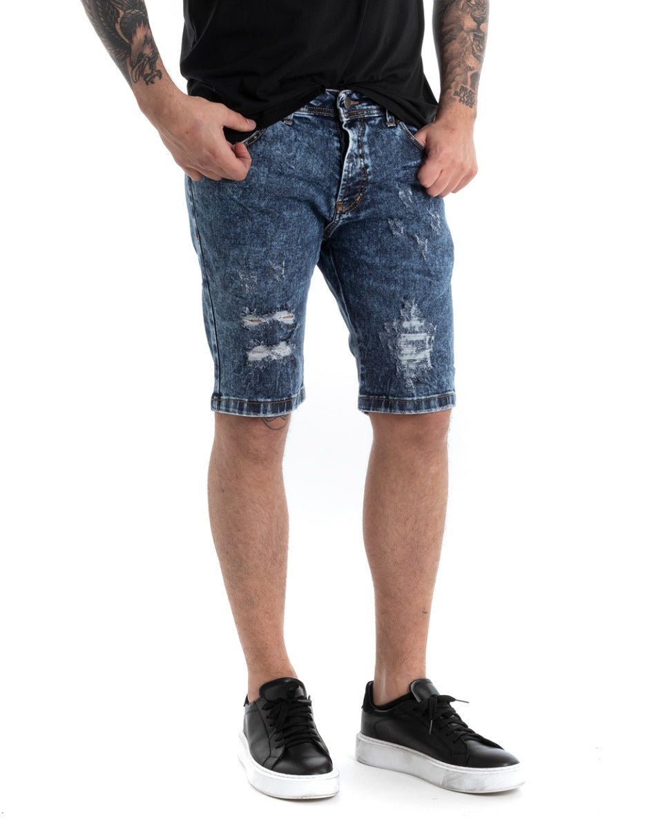 Bermuda Pantaloncini Uomo Corti Casual Slim Fit Jeans Con Rotture Cinque Tasche Denim Slavato GIOSAL-PC1816A
