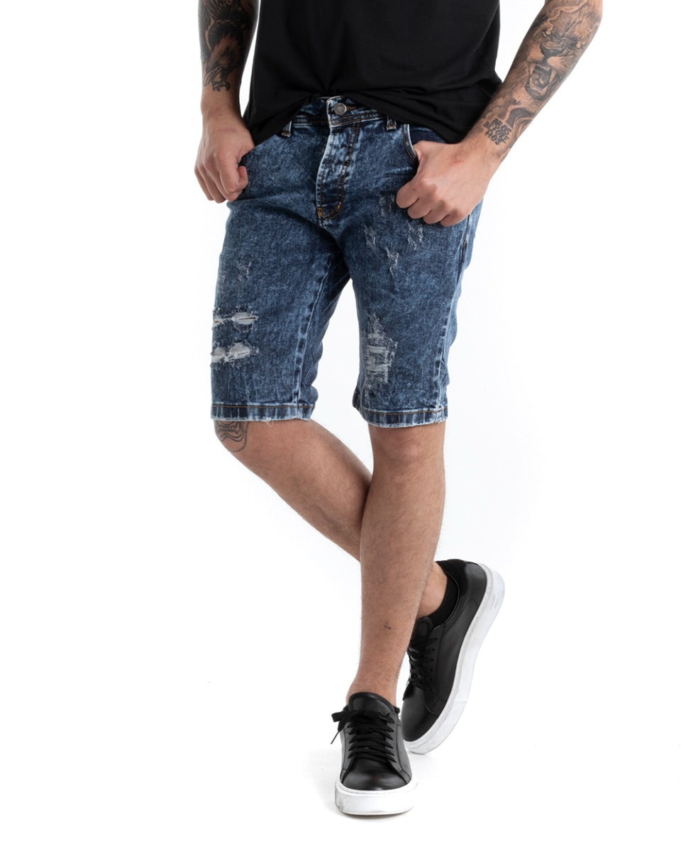 Bermuda Pantaloncini Uomo Corti Casual Slim Fit Jeans Con Rotture Cinque Tasche Denim Slavato GIOSAL-PC1816A