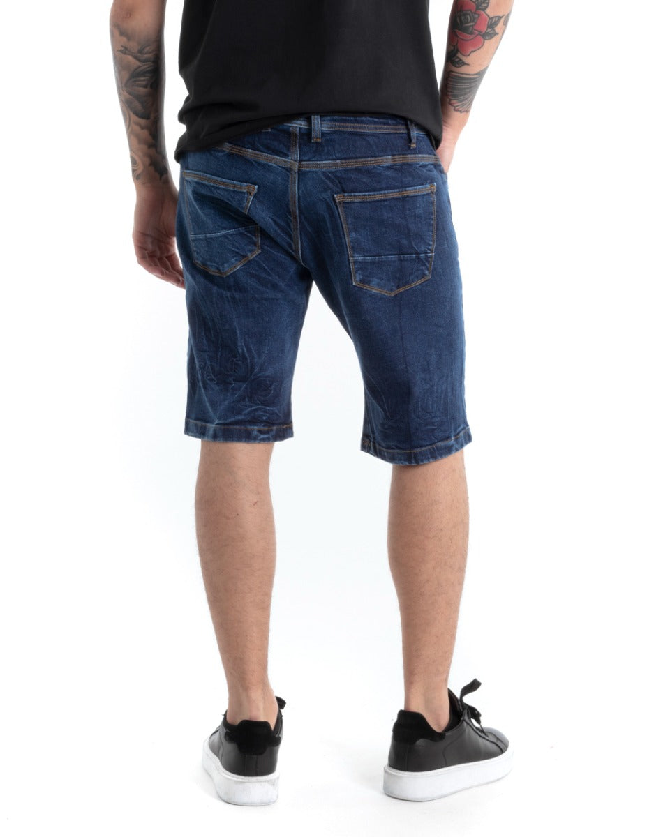 Bermuda Pantaloncini Uomo Corti Jeans Cinque Tasche Con Rotture Regular Fit Sfumato Denim Macchie Pittura GIOSAL-PC1817A