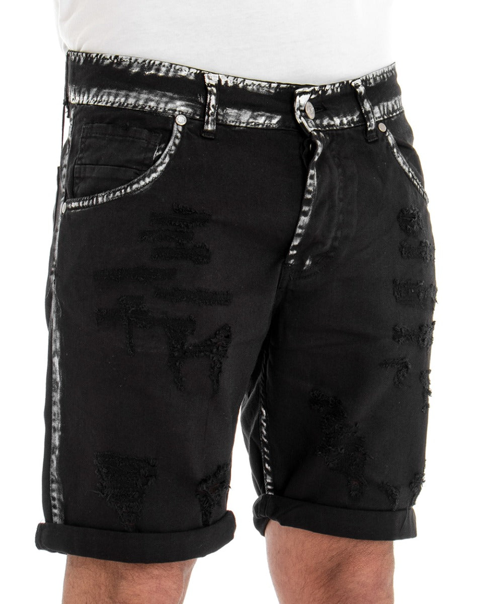 Bermuda Pantaloncino Uomo Corto Jeans Nero Rotture Macchie Di Pittura GIOSAL-PC1831A