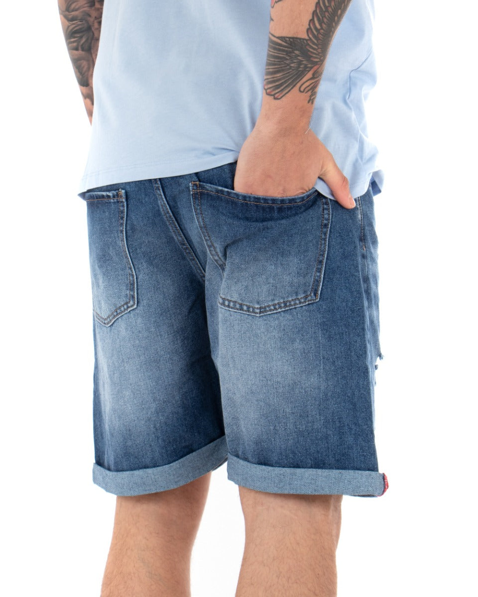Bermuda Pantaloncino Uomo Corto Jeans Cinque Tasche Rotture Denim GIOSAL-PC1840A