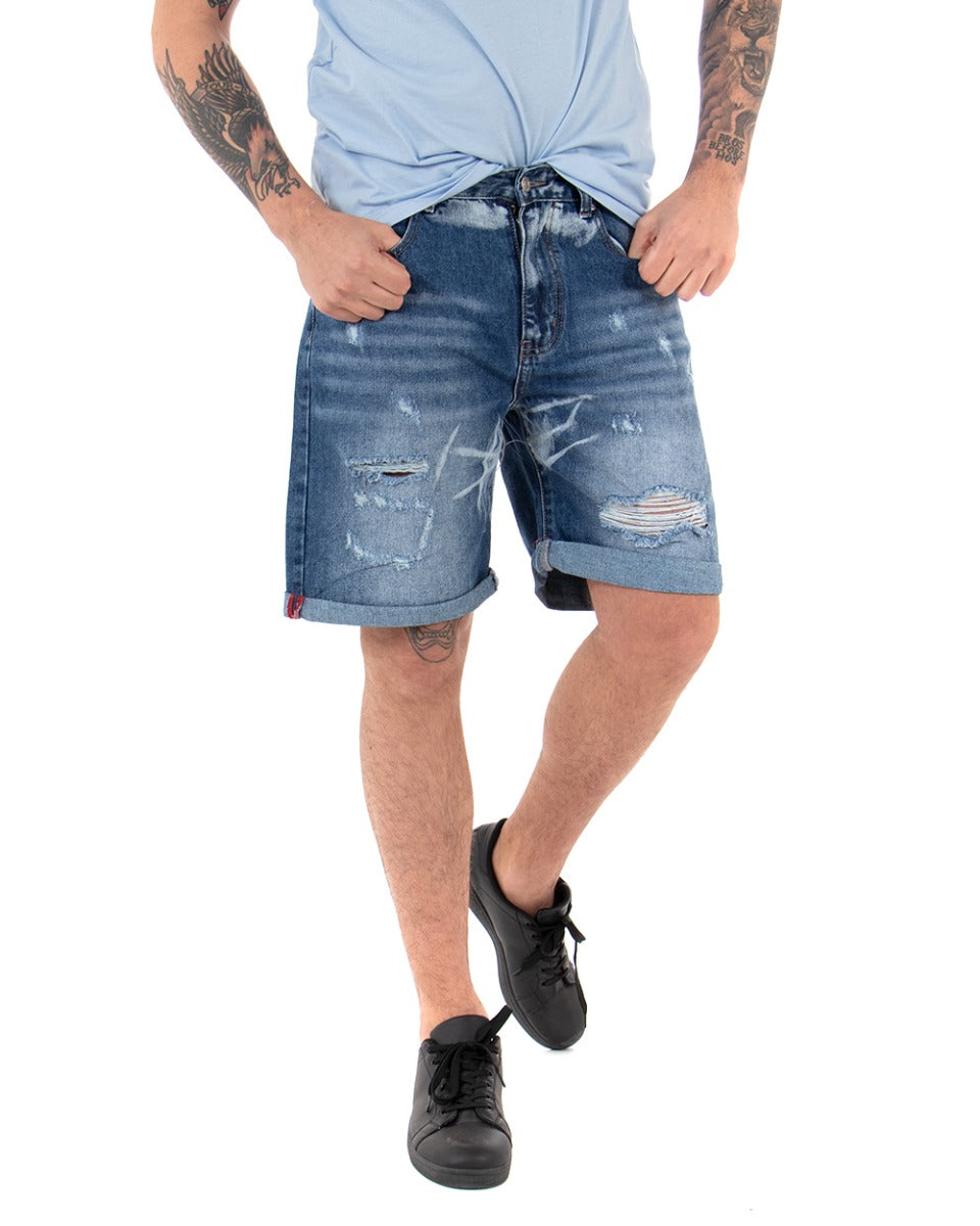 Bermuda Pantaloncini Uomo Corti Jeans Cinque Tasche Casual Con Rotture Denim GIOSAL-PC1840A