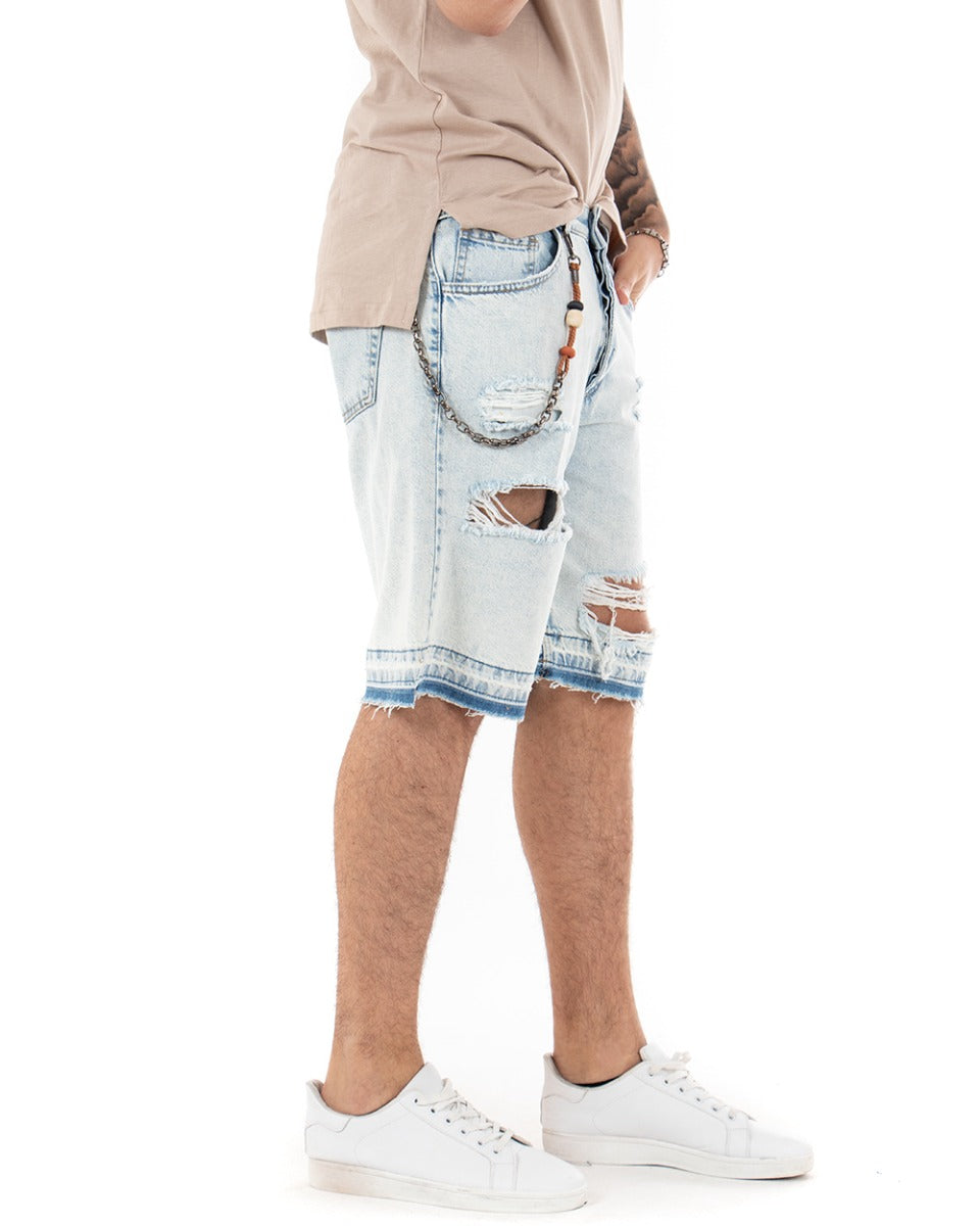 Bermuda Pantaloncini Uomo Corti Jeans Con Rotture Sfrangiato Cinque Tasche Denim Slavato GIOSAL-PC1844A