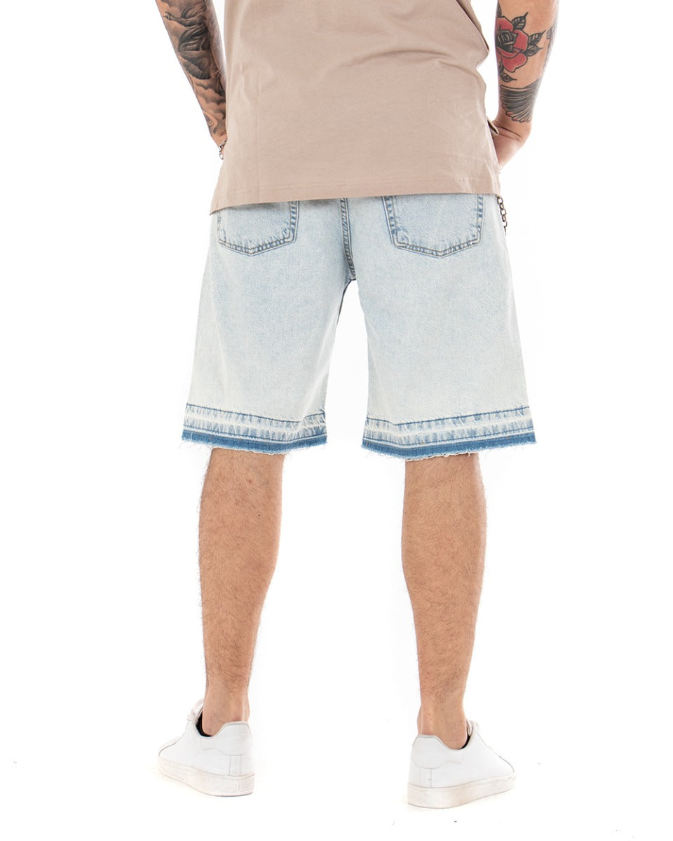 Bermuda Pantaloncino Uomo Jeans Rotture Sfrangiato Denim Cinque Tasche Slavato GIOSAL-PC1844A