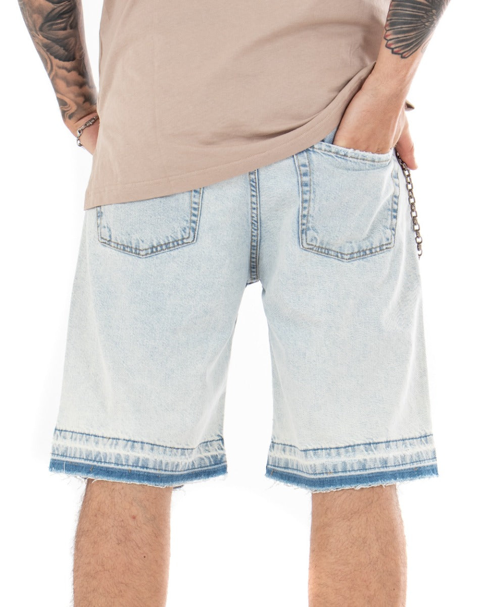 Bermuda Pantaloncini Uomo Corti Jeans Con Rotture Sfrangiato Cinque Tasche Denim Slavato GIOSAL-PC1844A