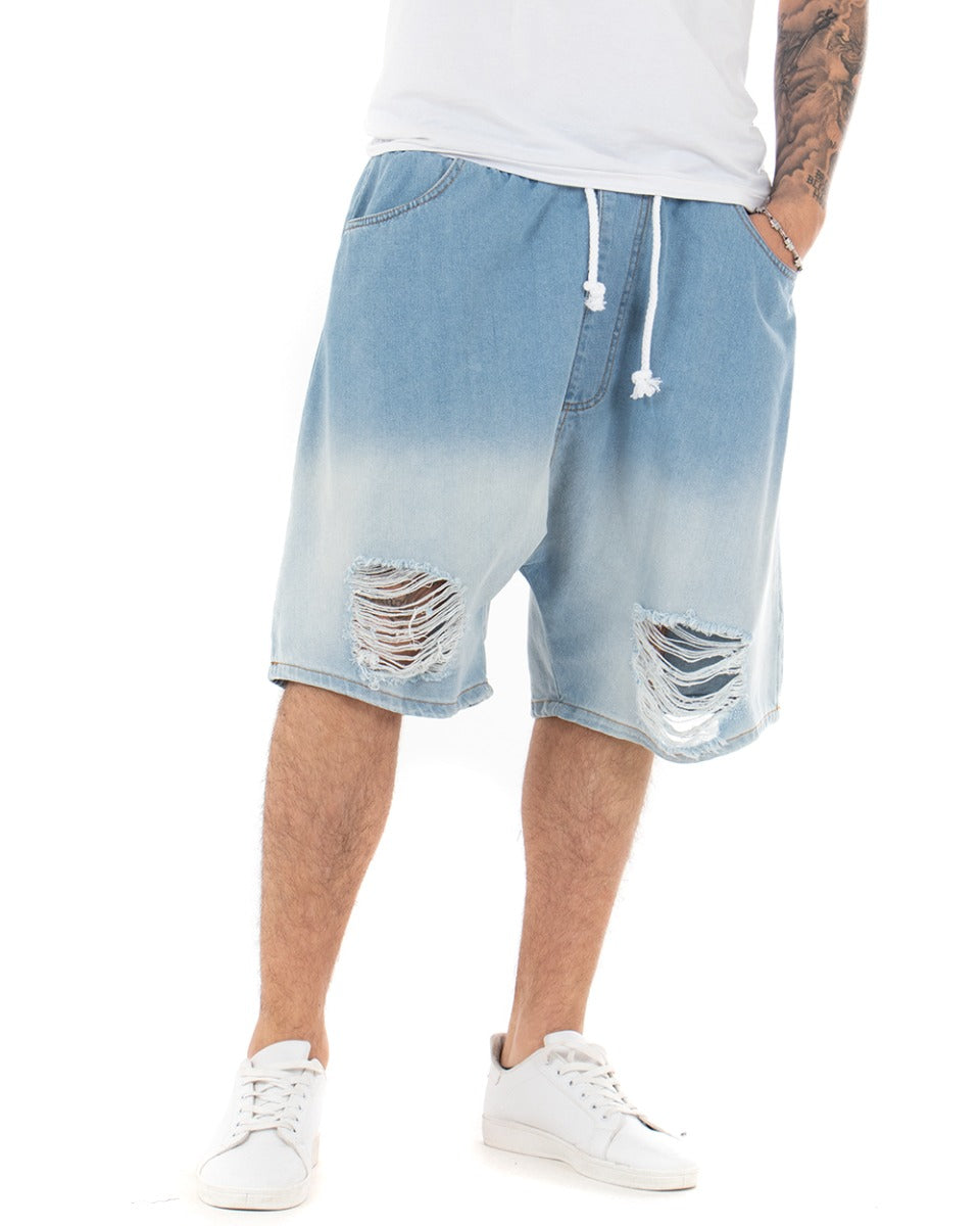 Bermuda Pantaloncini Uomo Corti Jeans Sfumato Chiaro Rotture Denim Bicolore GIOSAL-PC1847A