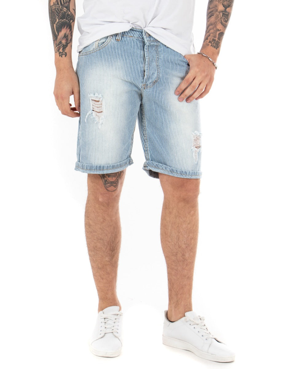 Bermuda Pantaloncino Uomo Corto Jeans Rigato Rotture Stonewashed Casual GIOSAL-PC1849A