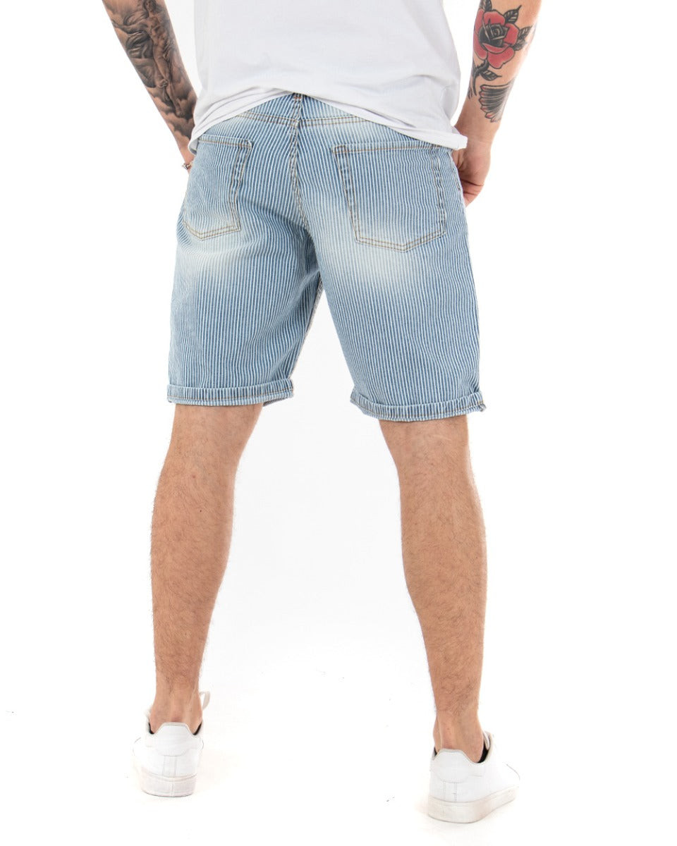 Bermuda Pantaloncini Uomo Corti Jeans Con Rotture Stonewashed Casual Denim Rigato GIOSAL-PC1849A