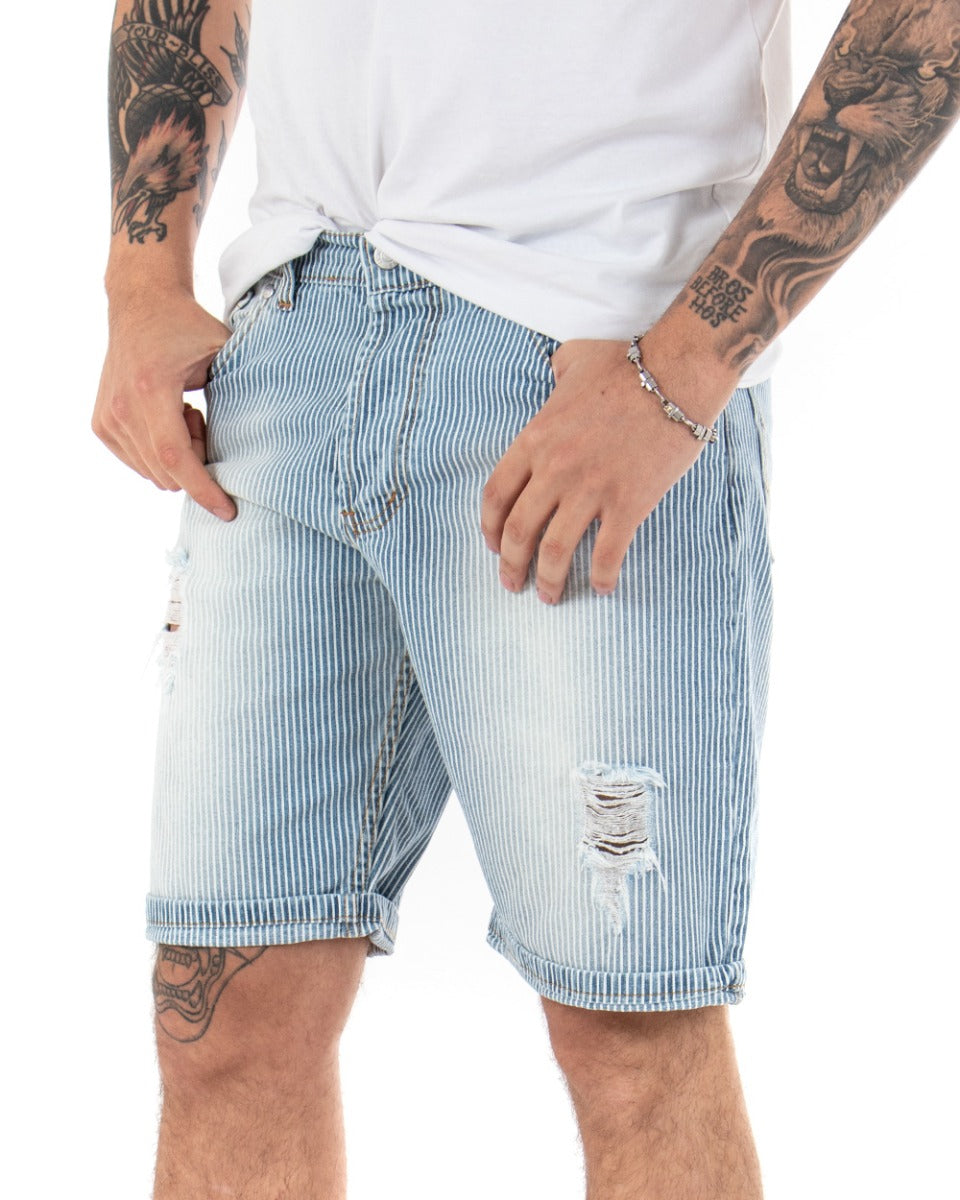 Bermuda Pantaloncino Uomo Corto Jeans Rigato Rotture Stonewashed Casual GIOSAL-PC1849A