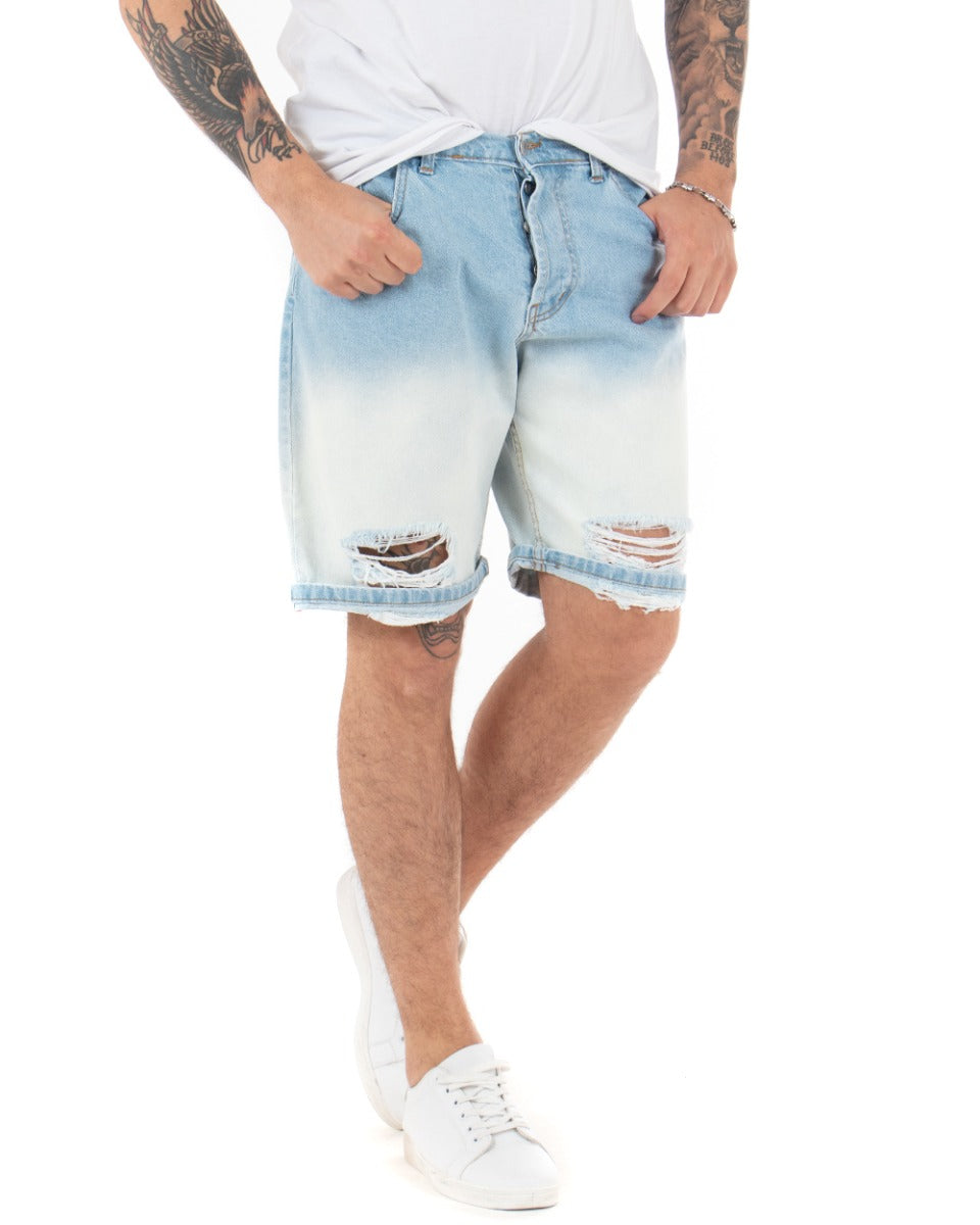 Bermuda Pantaloncini Uomo Jeans StoneWashed Con Rotture Casual Denim Bicolore GIOSAL-PC1852A