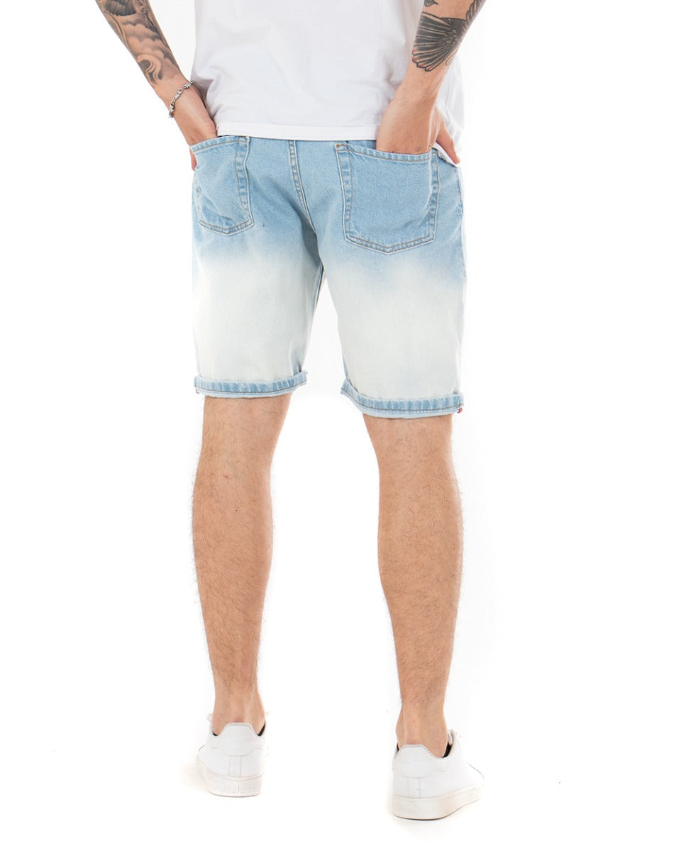 Bermuda Pantaloncini Uomo Jeans StoneWashed Con Rotture Casual Denim Bicolore GIOSAL-PC1852A