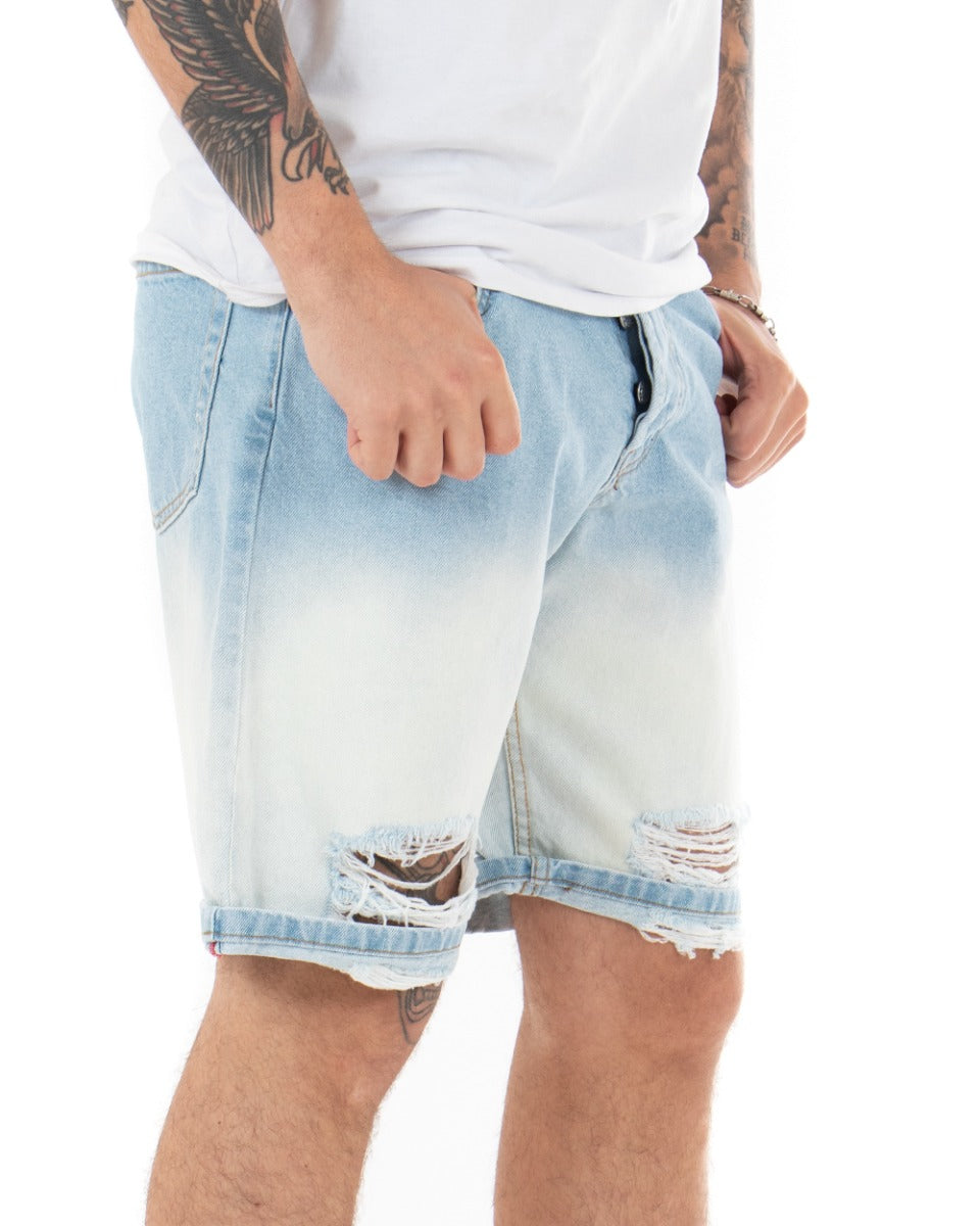 Bermuda Pantaloncini Uomo Jeans StoneWashed Con Rotture Casual Denim Bicolore GIOSAL-PC1852A