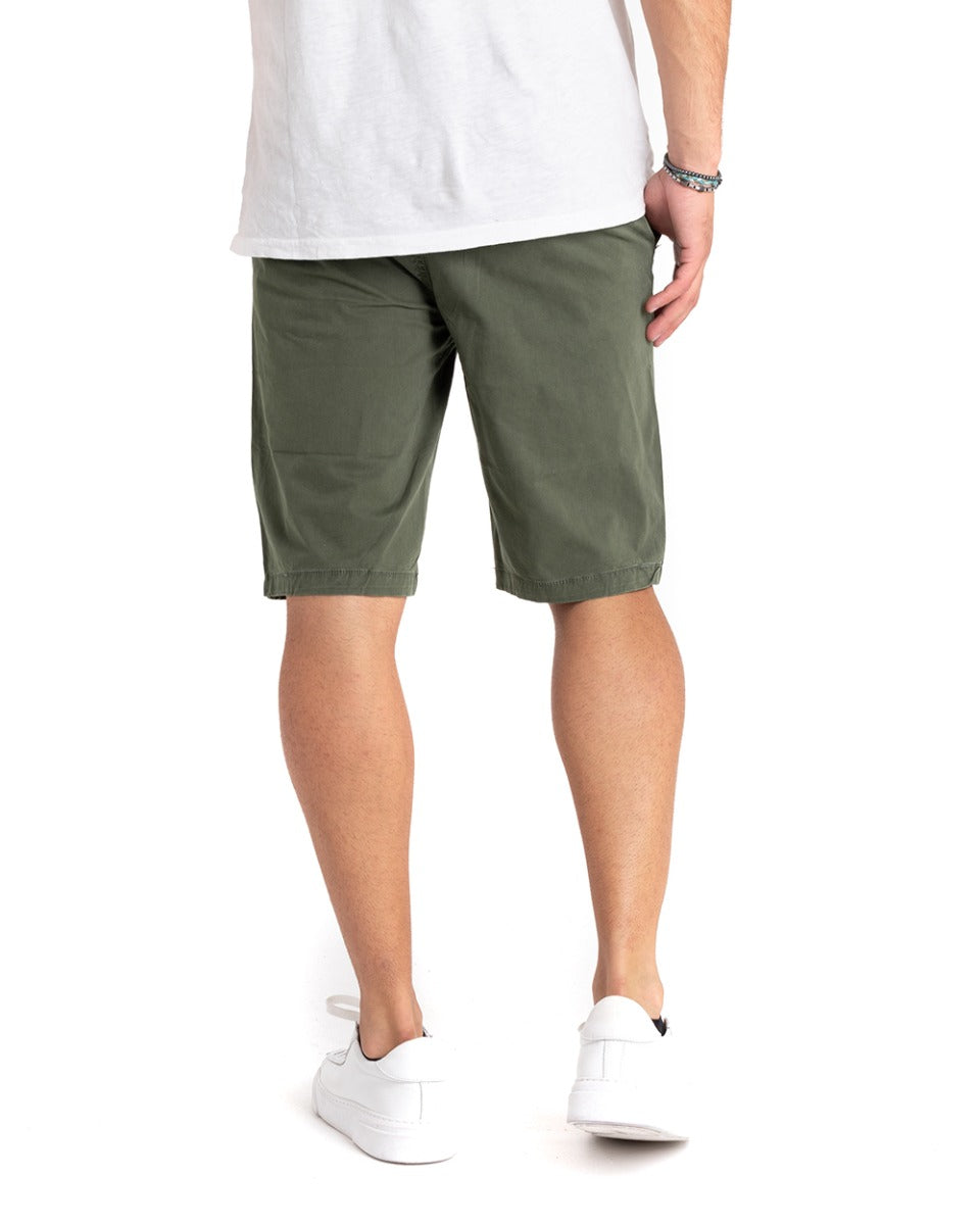 Bermuda Pantaloncino Uomo Tinta Unita Verde Tasca America Cotone Casual GIOSAL-PC1857A