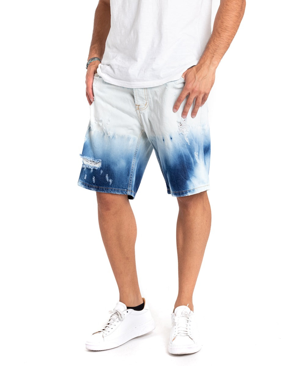 Bermuda Pantaloncino Uomo Corto Jeans Slavato Bicolore Bianco Denim GIOSAL-PC1860A