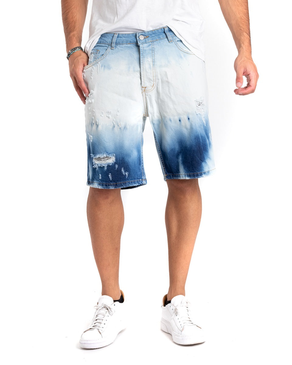 Bermuda Pantaloncino Uomo Corto Jeans Slavato Bicolore Bianco Denim GIOSAL-PC1860A