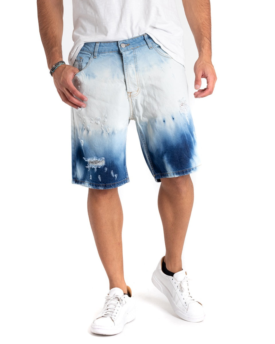 Bermuda Pantaloncino Uomo Corto Jeans Slavato Bicolore Bianco Denim GIOSAL-PC1860A