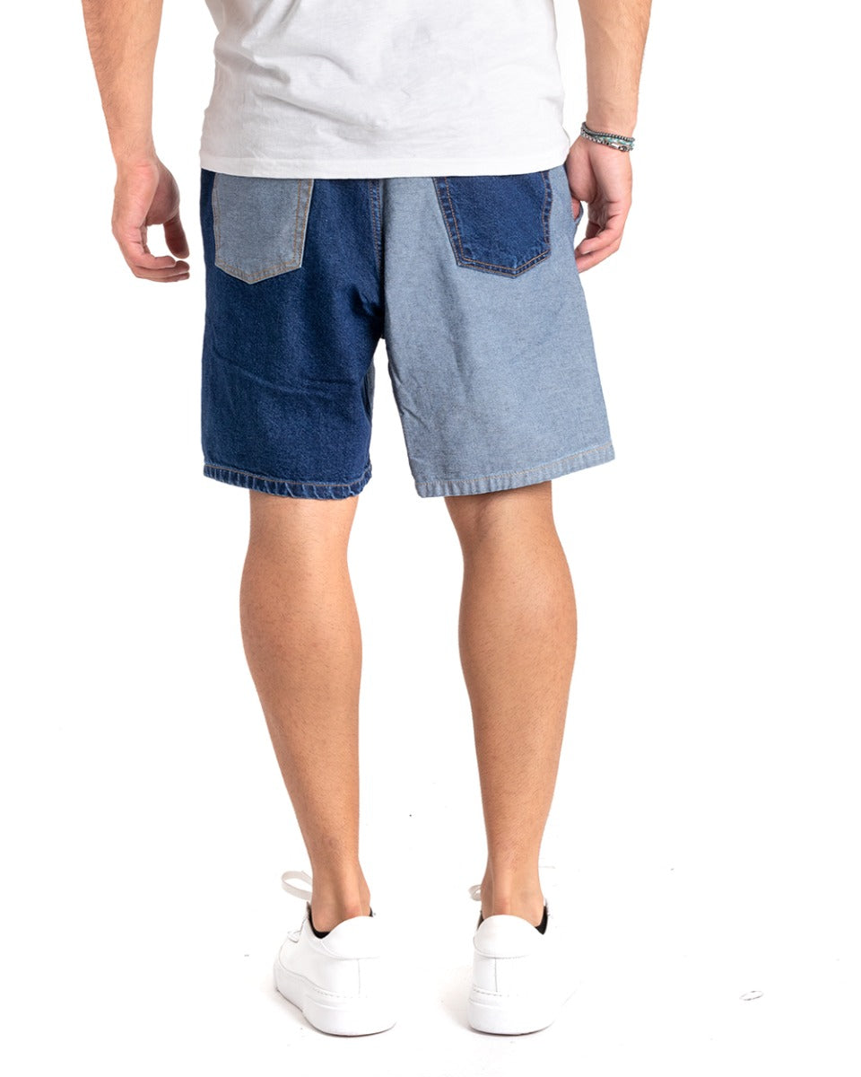 Bermuda Pantaloncino Uomo Corto Jeans Toppe Denim Chiaro Scuro GIOSAL-PC1862A