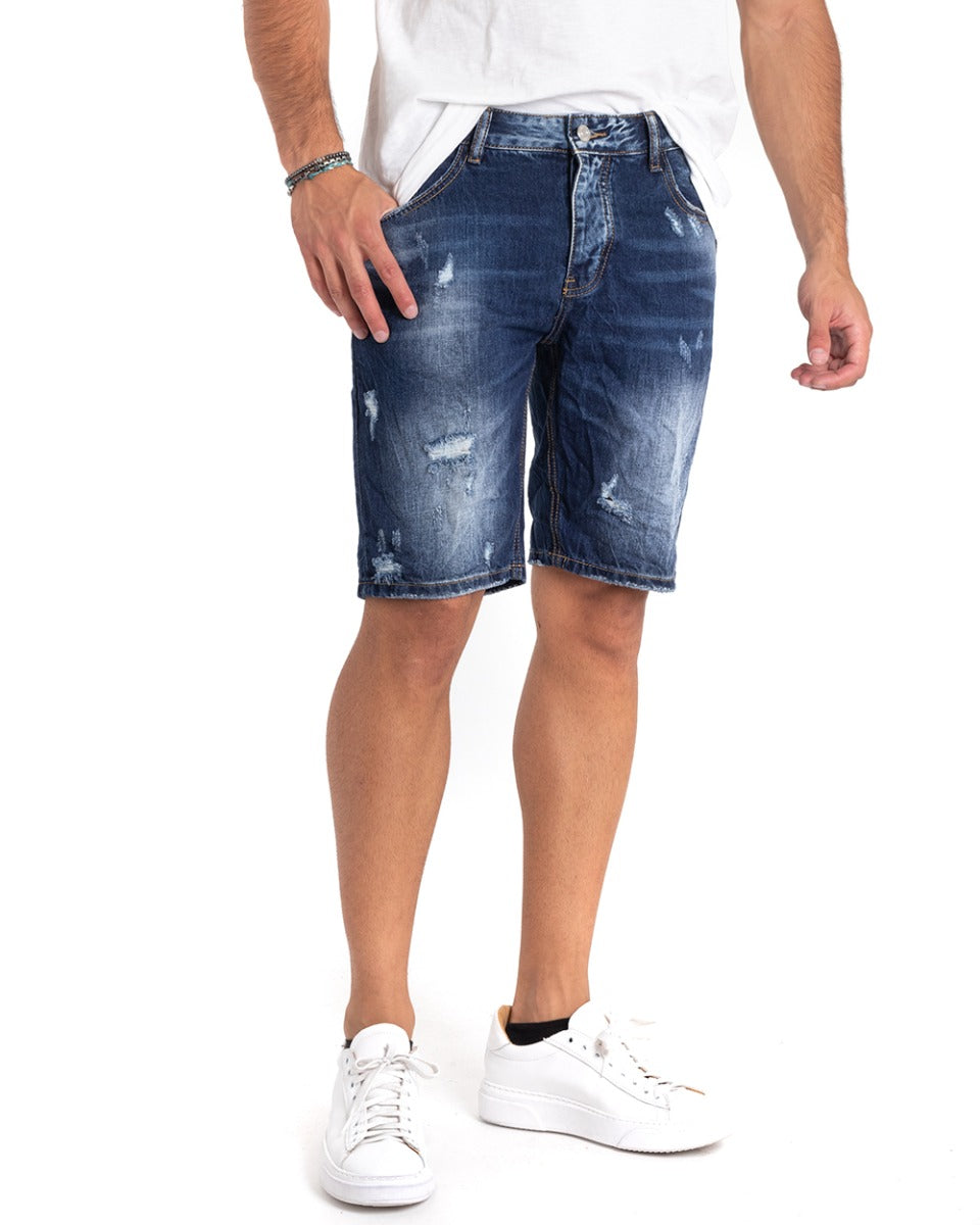 Bermuda Pantaloncino Uomo Corto Jeans Casual Denim Scuro Basic GIOSAL-PC1863A