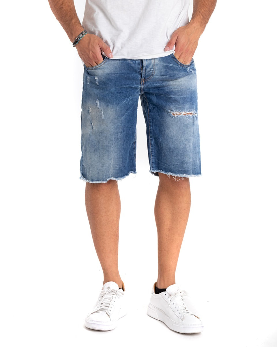 Bermuda Pantaloncino Uomo Corto Sfrangiato Cinque Tasche Denim GIOSAL-PC1864A