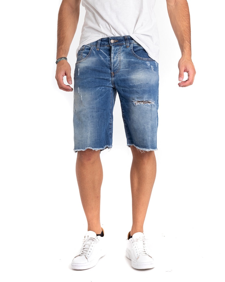 Bermuda Pantaloncino Uomo Corto Sfrangiato Cinque Tasche Denim GIOSAL-PC1864A