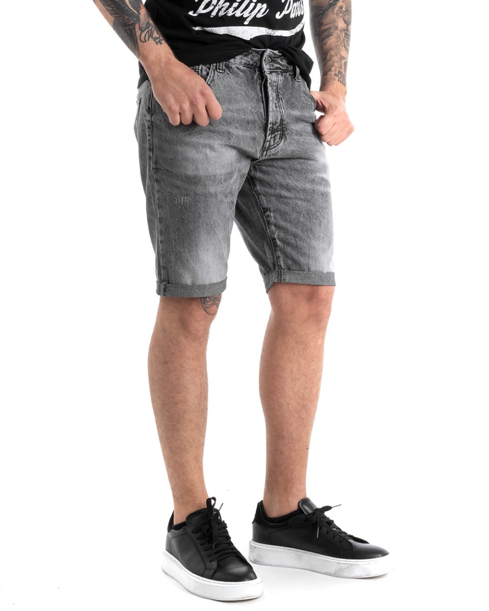 Bermuda Pantaloncino Uomo Jeans Grigio Slavato Slim Cinque Tasche GIOSAL-PC1872A