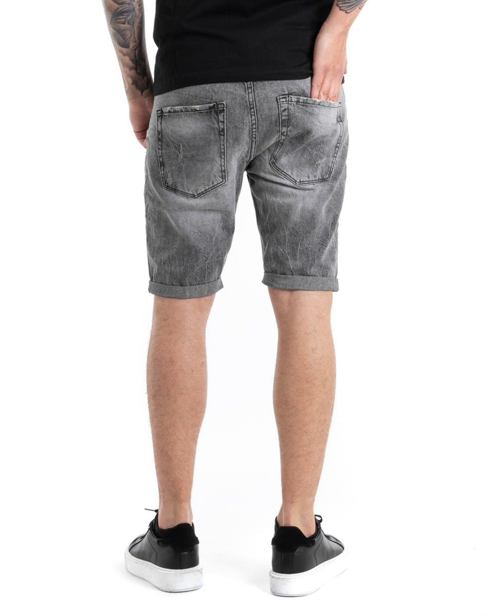 Bermuda Pantaloncino Uomo Jeans Grigio Slavato Slim Cinque Tasche GIOSAL-PC1872A