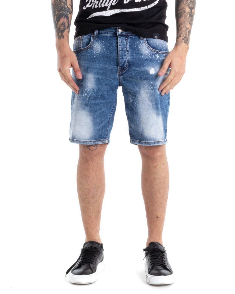 Bermuda Pantaloncini Uomo Corti Cinque Tasche Pulito Stonewashed Denim Chiaro GIOSAL-PC1876A