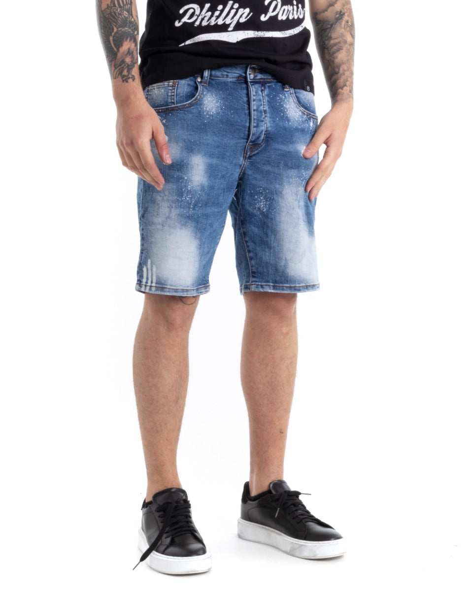 Bermuda Pantaloncini Uomo Corti Cinque Tasche Pulito Stonewashed Denim Chiaro GIOSAL-PC1876A
